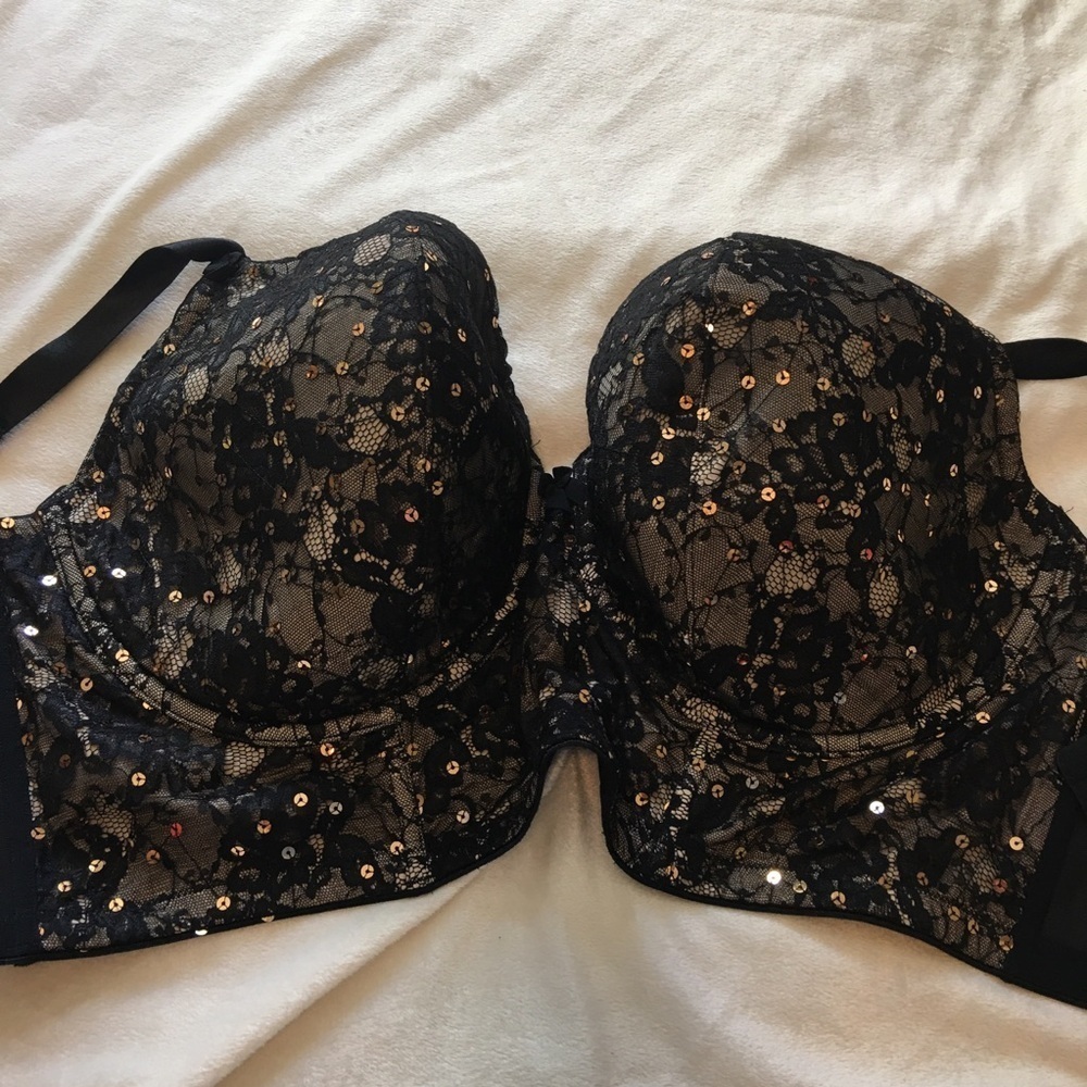 Cacique Black and Gold Structured Lace Bra